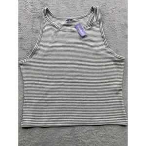 Florence by Mills Womens XXL Striped Tank Top Grey White Racerback Sleeveless